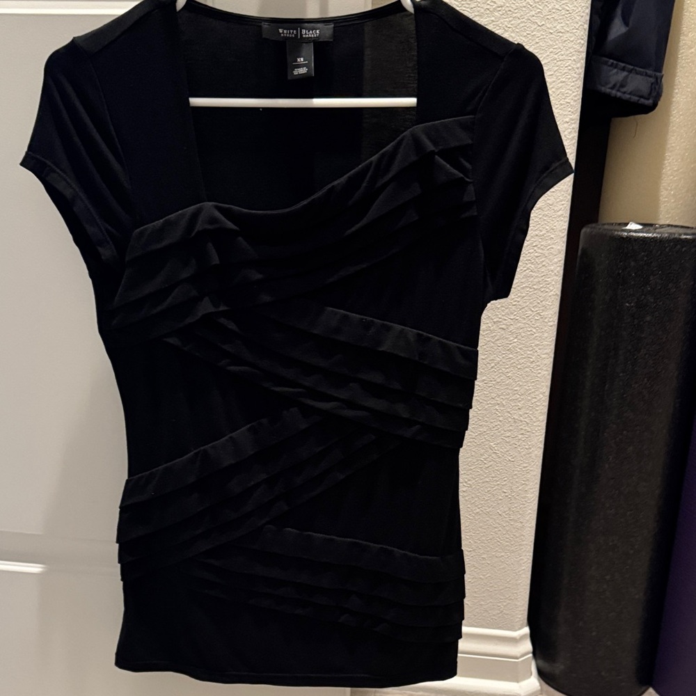 White House Black Market Black Ruffled Blouse